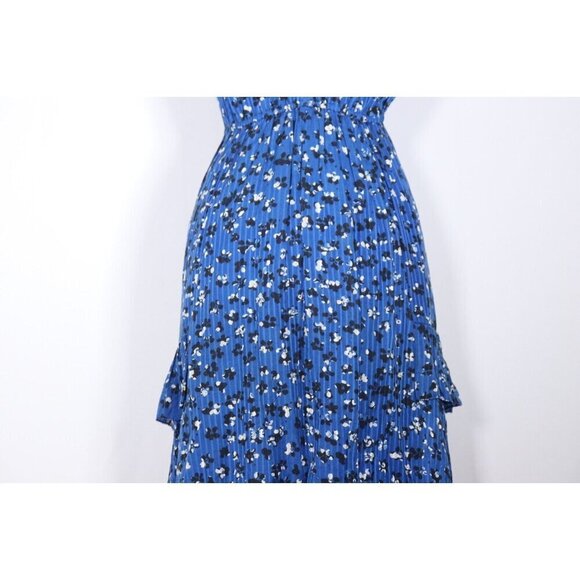 Ulla Johnson Women 2 Blue Abstract Floral Print Shadow Stripe Aurelie Midi Dress - Picture 6 of 16